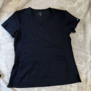 Med‎ Couture Women's M 2 Pocket Scrub Top Black EUC
